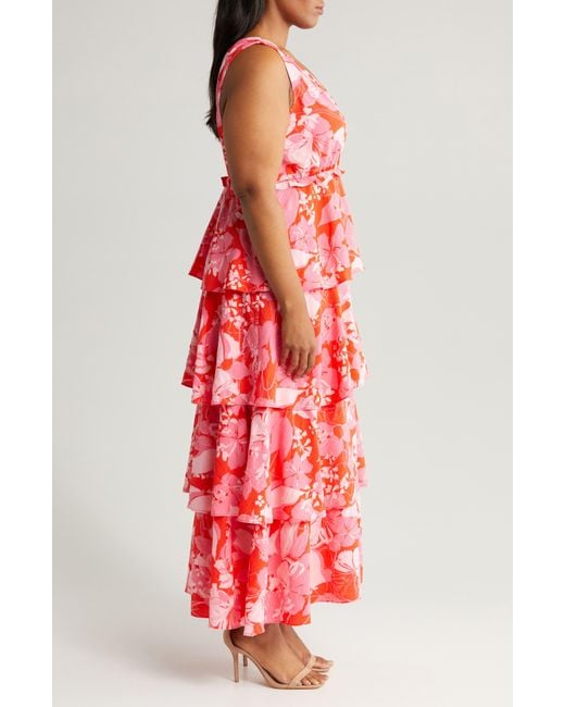 Chelsea28 Floral Print Sleeveless Tiered Ruffle Maxi Dress