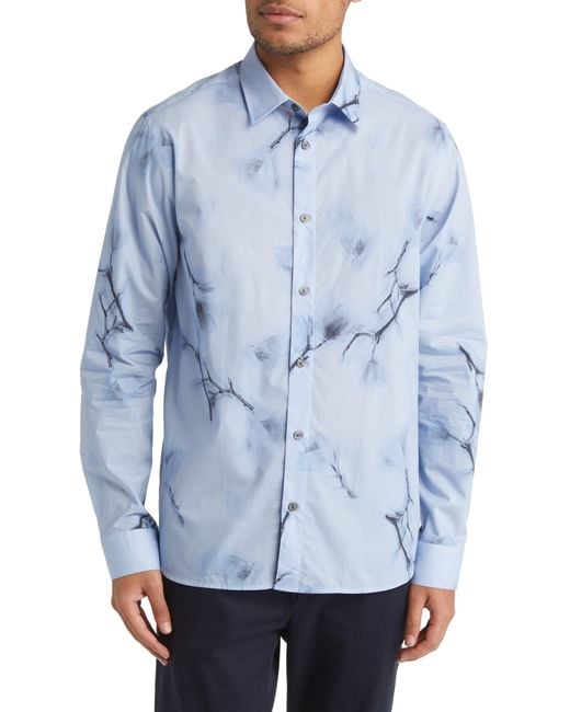 Ted Baker Louth Regular Fit Branch Print Cotton Button-up Shirt in Blue ...