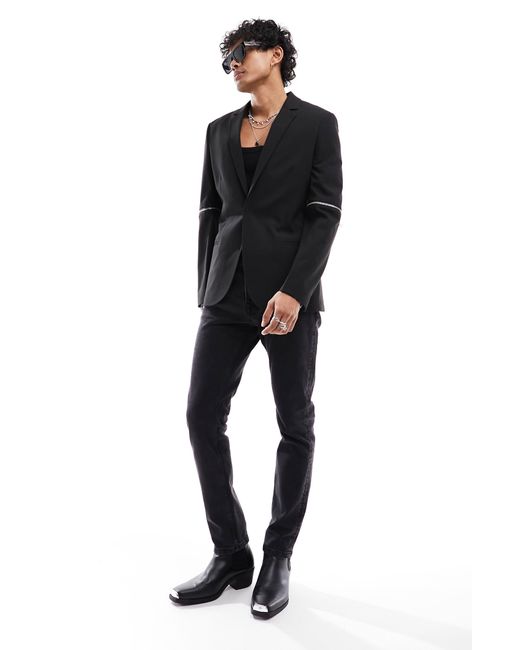 ASOS Black Slim Fit Zip-off Convertible Blazer for men