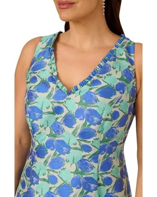 Adrianna Papell Blue Floral Jacquard Fit & Flare Dress
