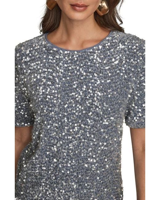 Donna Karan Gray Sequin Crewneck Top