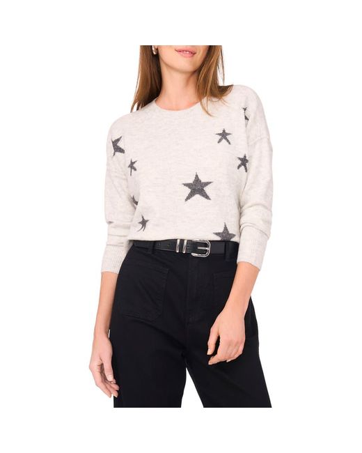 Vince Camuto White Star Crewneck Sweater