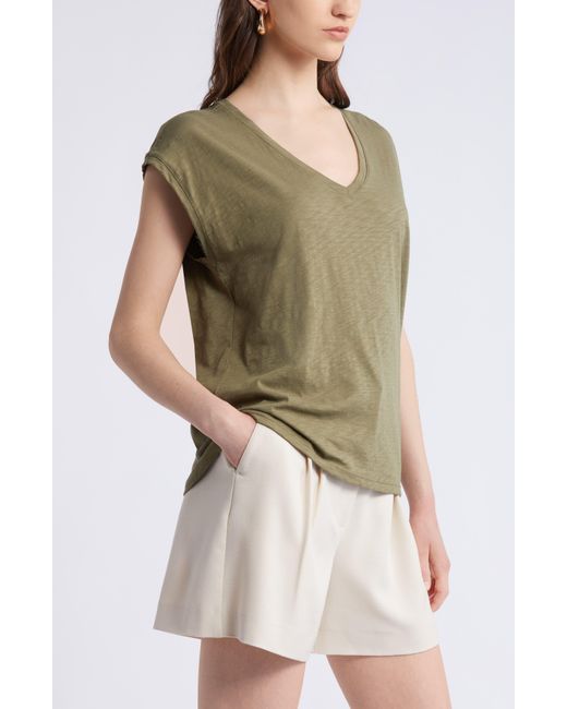 Nordstrom Green Sleeveless V-neck Cotton T-shirt