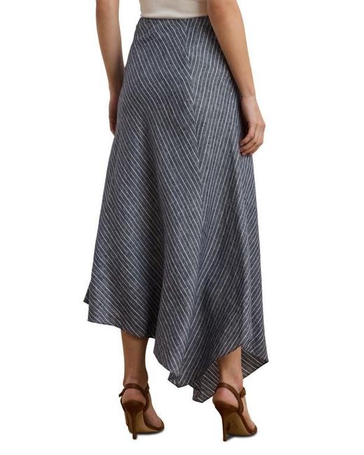 Ralph Lauren Gray Stripe Handkerchief Hem A-Line Linen Skirt