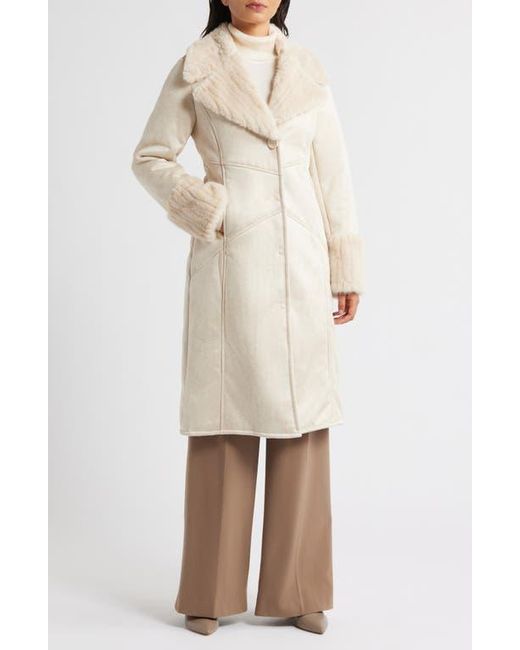 Via Spiga Natural Faux Fur Trim Longline Coat