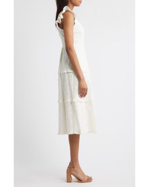 Anne Klein Embroidered Eyelet Cotton Tiered Midi Dress in White | Lyst Anne Klein Embroidered Eyelet Cotton Tiered Midi Dress in White | Lyst