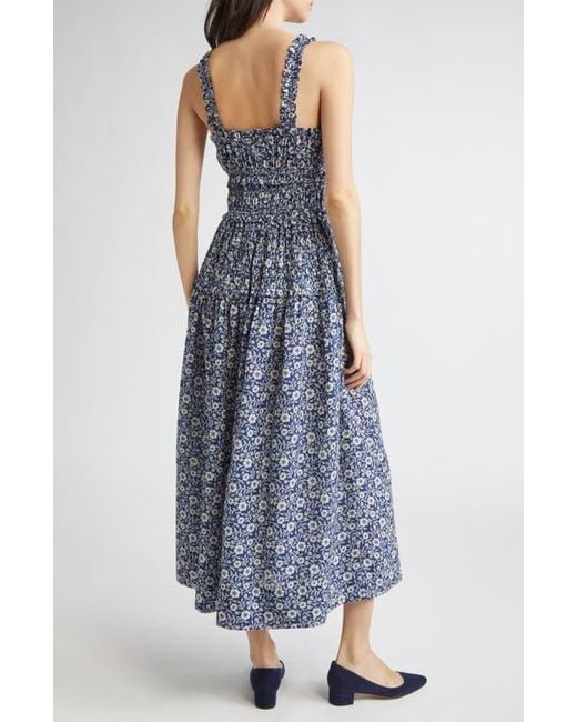 Doen Blue Marianne Floral Print Smocked Maxi Dress