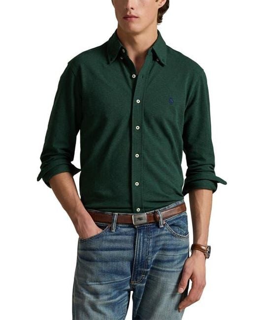 Polo Ralph Lauren Green Featherweight Stretch Cotton Piqué Button-Down Shirt for men