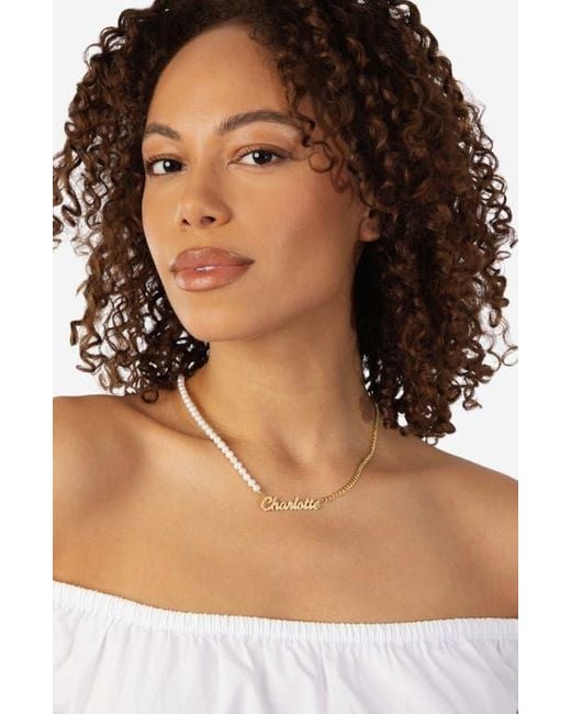 ATHRA LUXE Metallic Freshwater Pearl & Chain Link Personalized Name Necklace