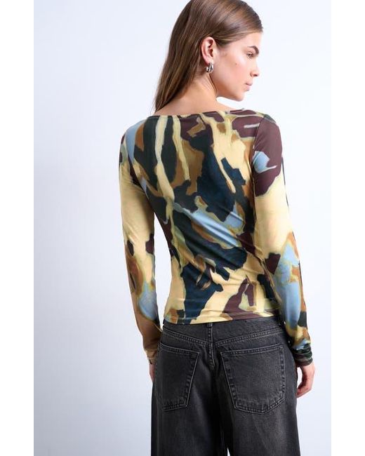 TOPSHOP Multicolor Abstract Print Boat Neck Top