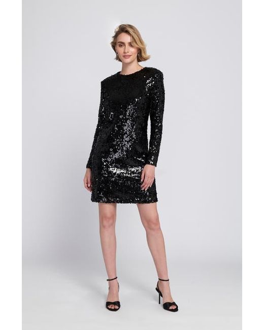Elle Collection Black Long Sleeve Sequin Shift Dress Embellished/Sequined