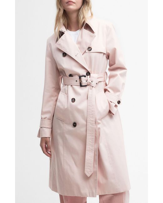 Barbour Pink Greta Showerproof Belted Trench Coat
