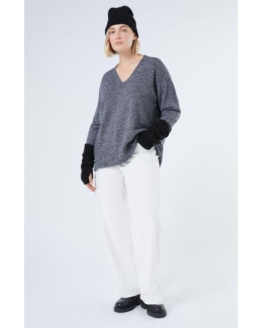 Marina Rinaldi Blue Sierra V-Neck Wool Blend Sweater