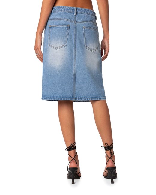 Edikted Junia Rigid Denim Midi Skirt in Blue Lyst