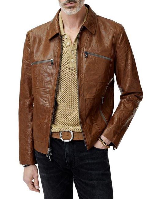 John Varvatos Brown Crinkled Leather Jacket for men