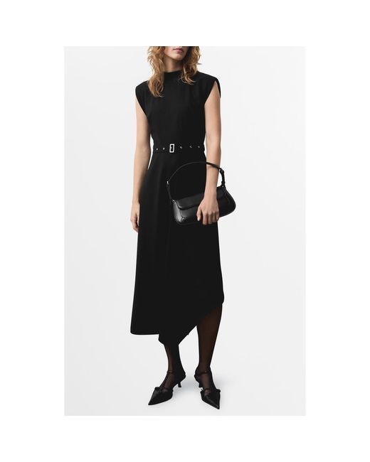 Mango Black Belted Asymmetric Sheath Dress