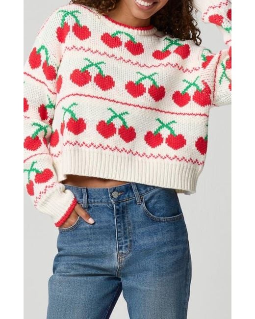 Florence By Mills Pink Cherry Crewneck Crop Sweater