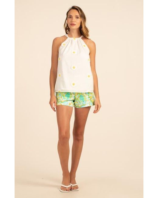 Trina Turk Green Rancho Daisy Appliqué Halter Tank