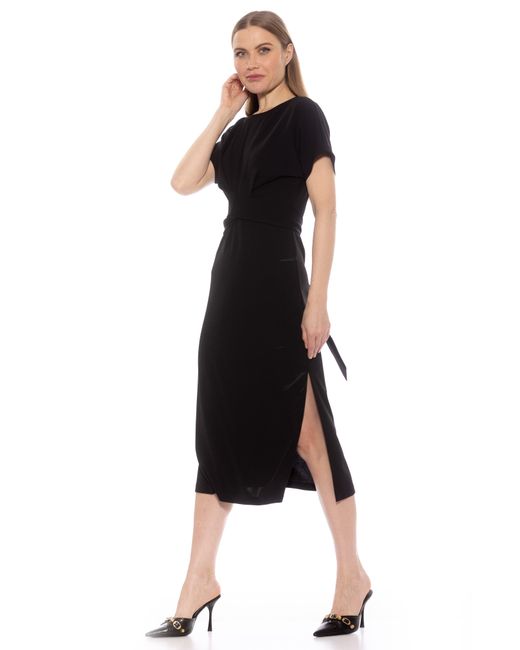 Alexia Admor Black Cairo Short Sleeve Crossover Waist Midi Dress