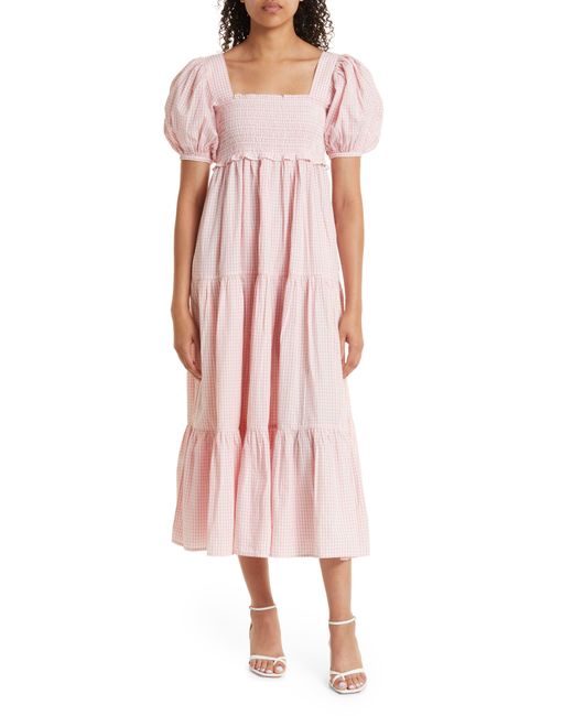 byTiMo Gingham Cotton Poplin Tiered Dress In Pink Checks At Nordstrom Rack
