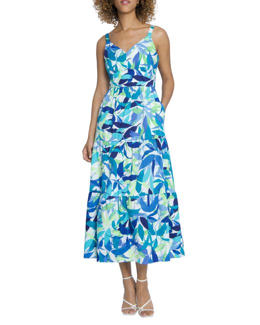 Maggy London Blue Tiered Maxi Dress
