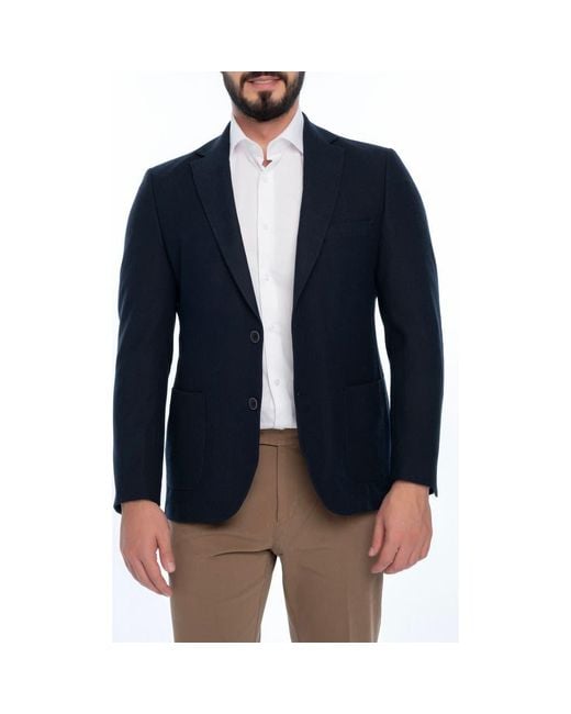 VELLAPAIS Blue Solid Sport Coat for men
