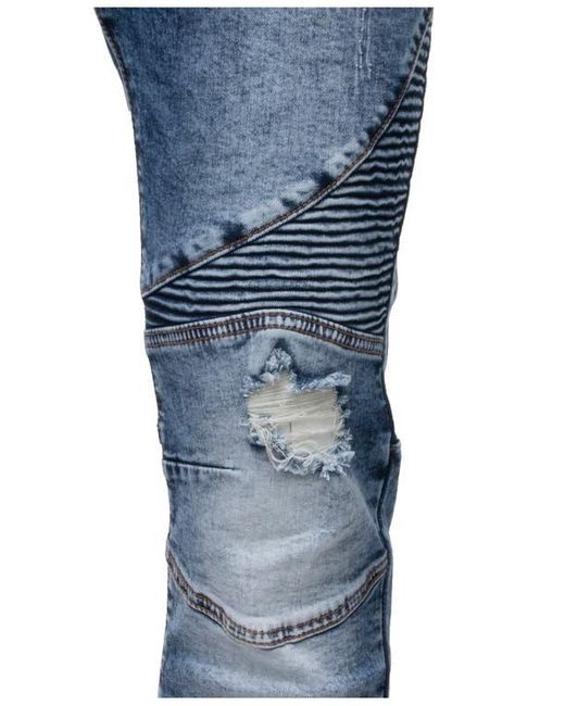Xray Jeans Blue Raw X Distressed Moto Slim Jeans for men