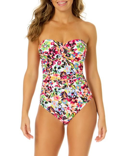 Anne Cole Twist Front Shirred Bandeau One-piece Swimsuit