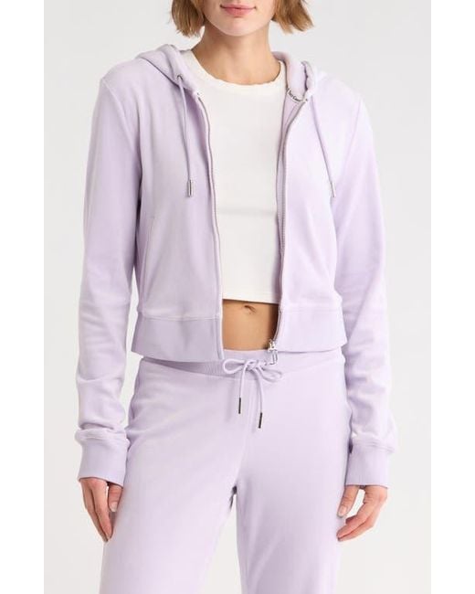 Juicy Couture Purple Bling Crop Recycled Polyester Blend Velour Hoodie