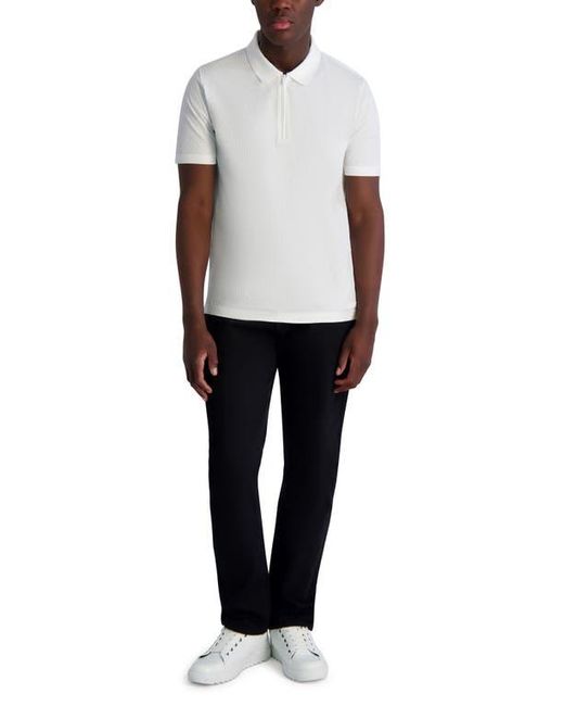 Karl Lagerfeld White Textured Quarter Zip Performance Polo for men