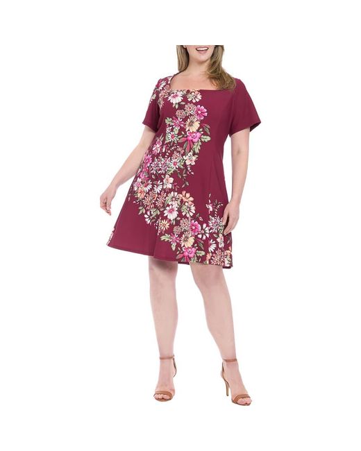 London Times Floral Short Sleeve Fit & Flare Dress in Red | Lyst