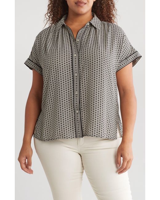 Max Studio Gray Geometric Button-up Shirt