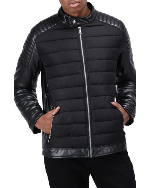 Xray Jeans Black Faux Leather Quilted Moto Jacket for men