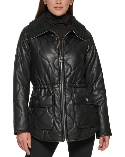 Cole Faux Fur Trimmed Quilted Faux Leather Anorak Jacket In