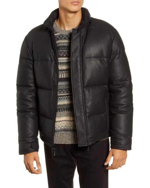Vince Black Men's Down-filled Leather Puffer Jacket for men