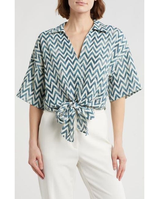 DR2 by Daniel Rainn Blue Short Sleeve Tie Front Top