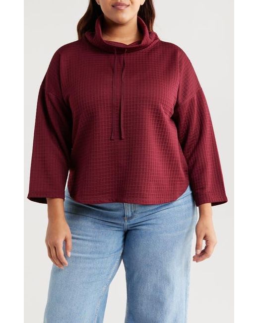 Max Studio Red Cowl Neck Soft Waffle Knit Top