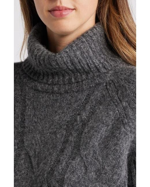 Faherty Brand Gray Frost Cable Stitch Turtleneck Alpaca Blend Sweater