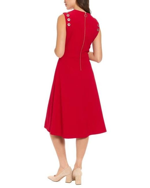 London Times Red Ottoman Grommet Sleeveless Midi Dress