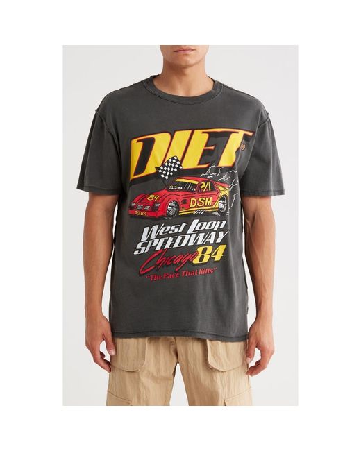 DIET STARTS MONDAY Black West Loop Speedway Graphic T-Shirt for men