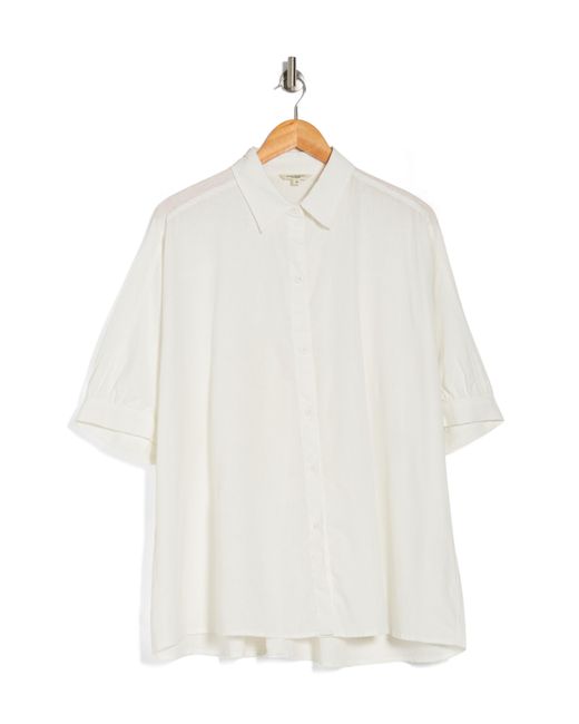 Max Studio White Oversize Linen Blend Button-up Shirt