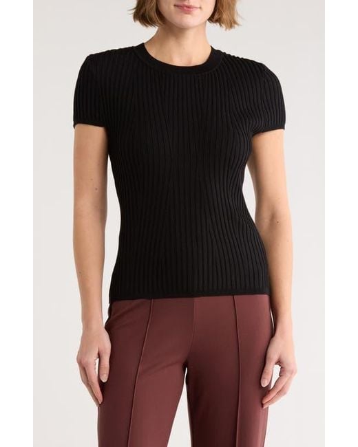 DKNY Black Short Sleeve Rib Knit Sweater
