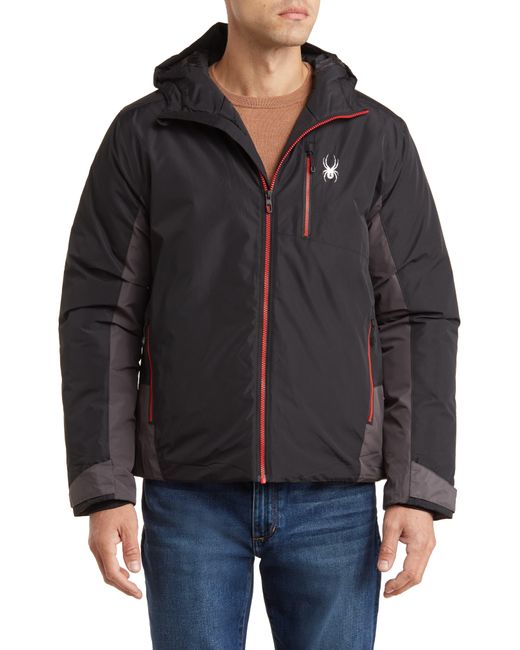 Spyder Black Colorblock Hooded Ski Jacket for men