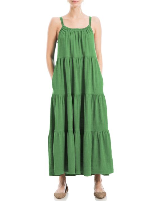 Max Studio Green Sleeveless Tiered Maxi Dress
