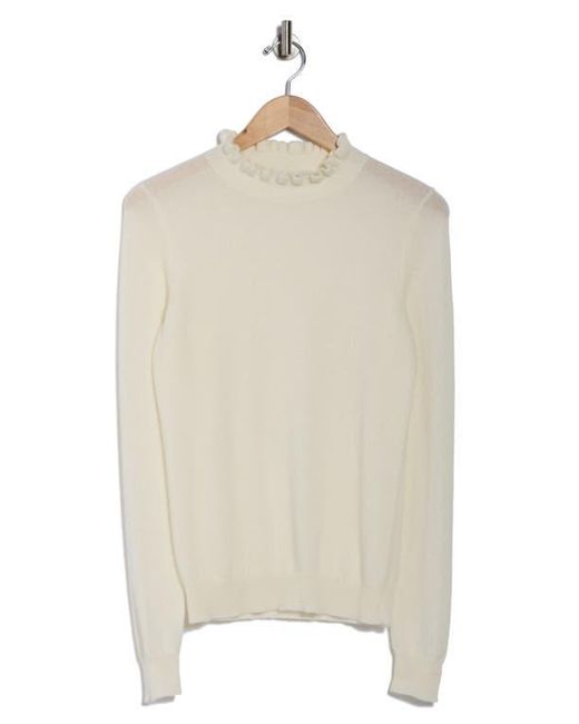 Sofiacashmere Natural Ruffle Mock Neck Cashmere Sweater
