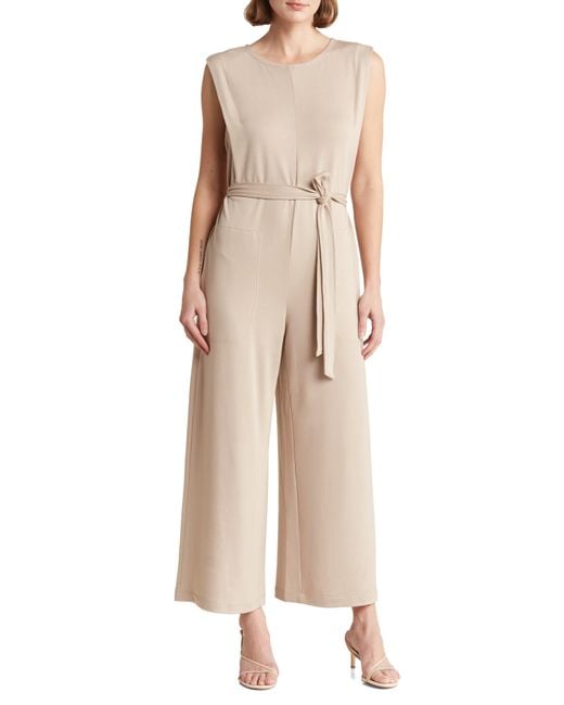Max Studio Natural French Terry Waist Tie Jumpsuit