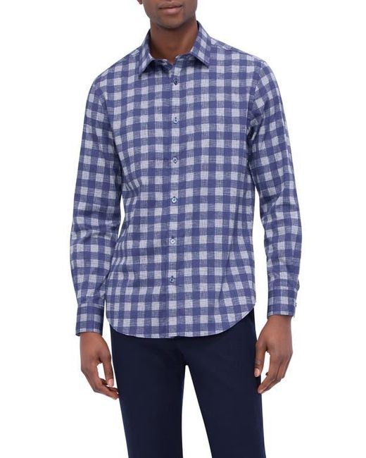 Bugatchi Blue Julian Shaped Fit Stretch Print Button-Up Shirt for men