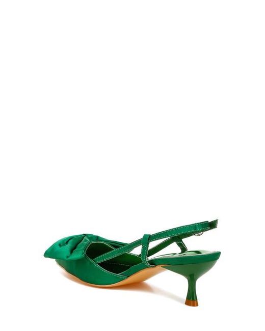 LONDON RAG Green Okshak Bow Pointed Toe Slingback Satin Pump