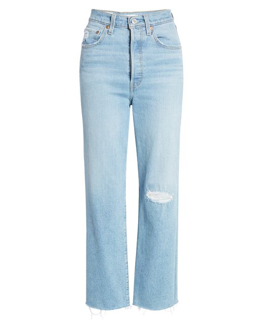 Levi's Denim Levi'sÂ® Ribcage Ripped High Waist Ankle Straight Leg Jeans in Blue - Lyst