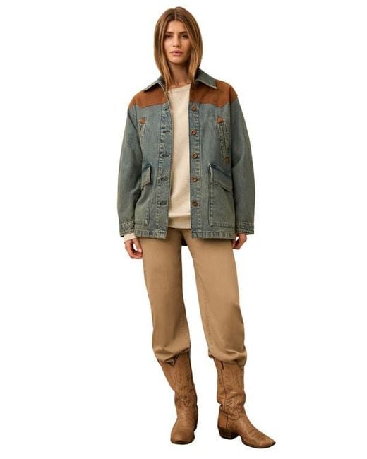 Faherty Brand Green Denim & Suede Jacket